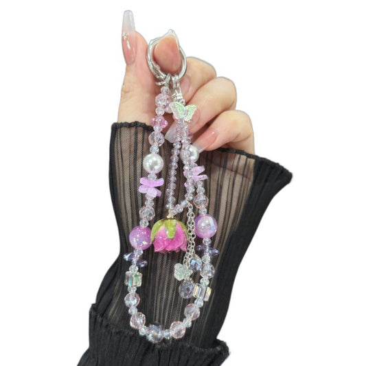 Rose Real Flower Double-Layer Mobile PhoneChain