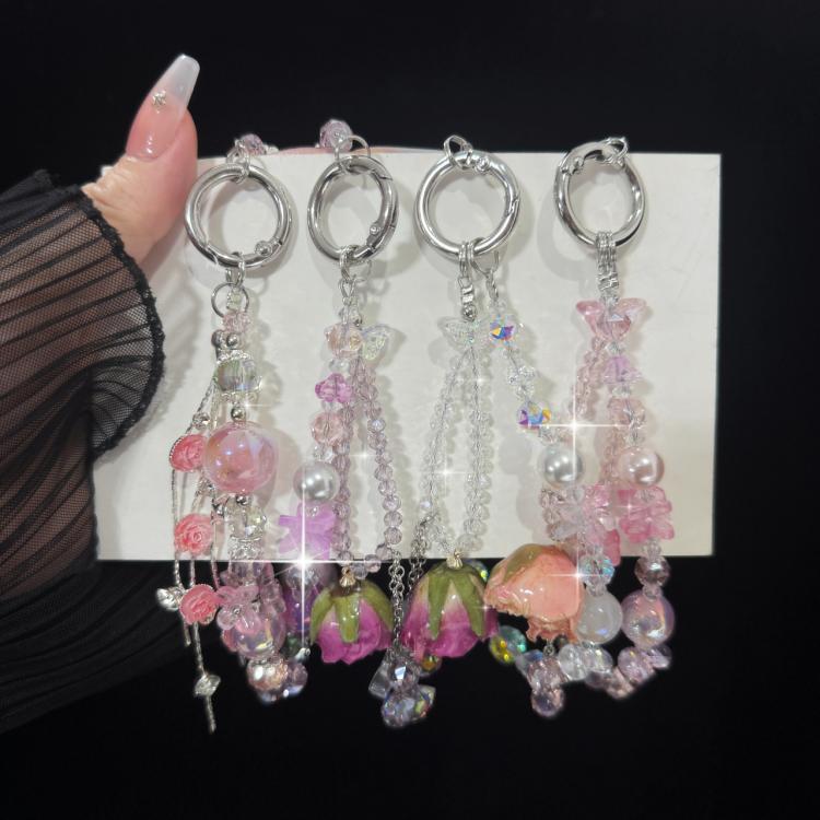 Rose Real Flower Double-Layer Mobile PhoneChain