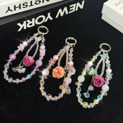 Rose Real Flower Double-Layer Mobile PhoneChain